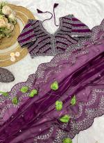 Pure Soft Zimmy Choo Silk Wine Traditional Wear Sequence Work Saree(Stitched Blouse)